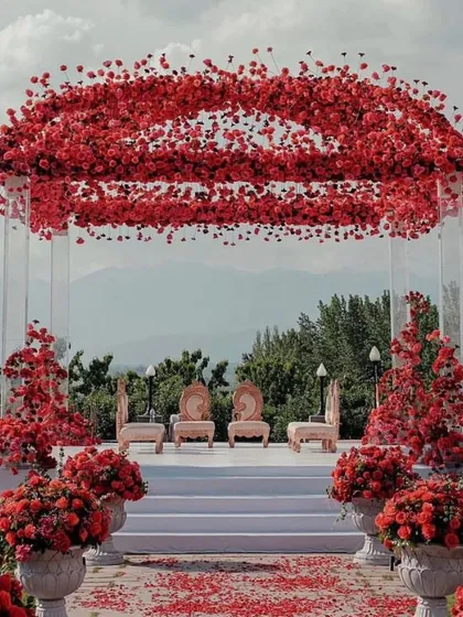 For a couple that wanted something bold and unique, I created this stunning mandap with a canopy of red roses shaped like lips. This is a perfect example of how I turn your personal style into unforgettable decor.