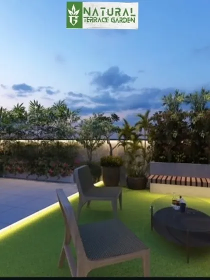 A proposed design for a Janakpuri terrace, featuring a raised lawn area with integrated bench seating for enjoying the view.
