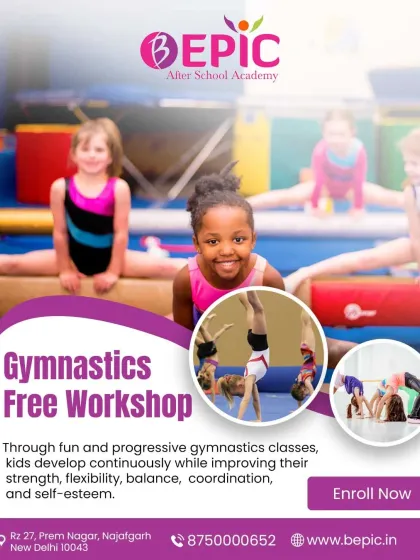 Our gymnastics workshops are a great introduction to the sport. We guide children through progressive exercises that improve their balance, coordination, and self esteem in a fun and supportive setting.