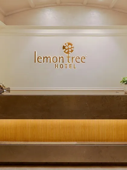 We love weaving local culture into our designs. For the Lemontree Hotel in Bhopal, we commissioned a beautiful stained glass piece inspired by local Gond art, making the reception desk a unique and culturally significant focal point.