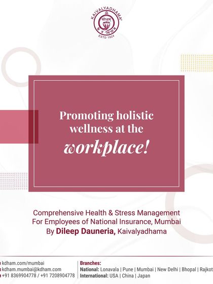 A branded graphic detailing our comprehensive health and stress management session. We offer structured programs led by our experienced faculty to address the specific wellness needs of corporate teams.