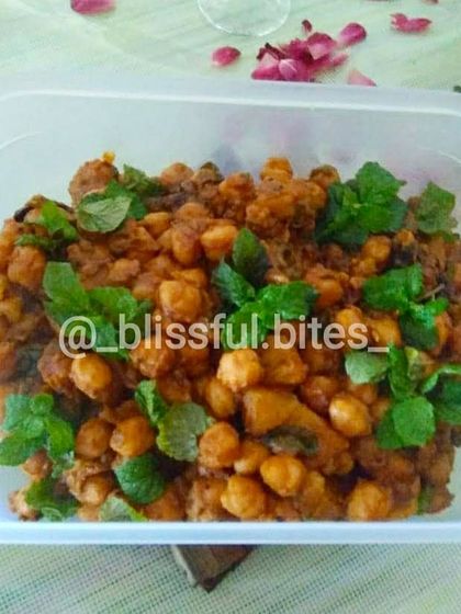 A serving of my Chana Batata, packed and ready to go. It's a delicious and satisfying vegetarian snack.