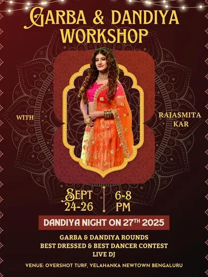 I love celebrating our culture through dance. This poster is for my special Garba and Dandiya workshop, a multi-day event that ends with a huge Dandiya Night. These festival workshops are a great way to learn traditional moves and get into the festive spirit.