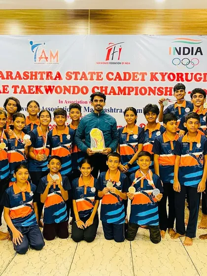 Our Raigad champions team, united and proud after a successful run at the 7th Maharashtra State Cadet Kyorugi & Poomsae Taekwondo Championship.