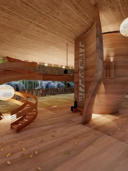 From within the Elephant Pavilion, the forest is not just a view but an experience. The open design, with its spiraling staircase, creates multiple vantage points for observing the elephant corridor, connecting visitors directly to the life of the habitat.