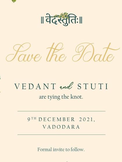 A simple and elegant Save the Date featuring a custom logo and a theme based on the sacred Tulsi plant. The clean layout and delicate botanical border create a serene and sophisticated announcement.