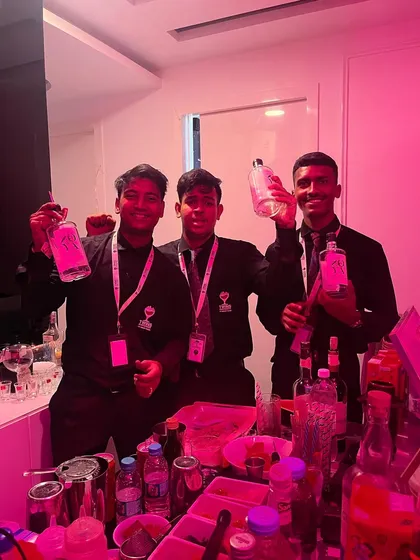 My best bartenders: me (Rahul), Yash, and Anish. We're not just a team, we're friends who share a passion for creating amazing drinks and great parties.