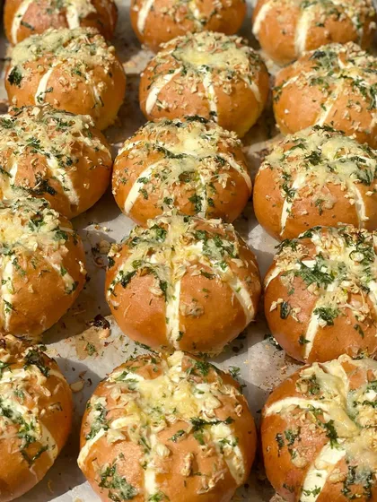 A fresh batch of Korean Cream Cheese Buns, straight out of the oven. The smell in the kitchen when these are baking is just incredible.
