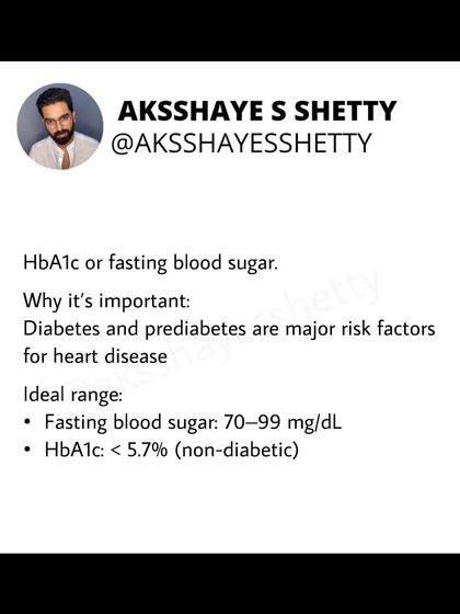 Your blood sugar levels are a major factor in heart health. An HbA1c or fasting blood sugar test is crucial because diabetes and prediabetes are major risk factors for heart disease.