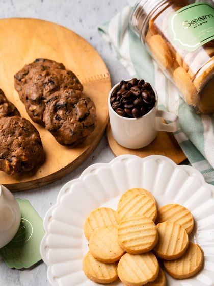 An inviting spread of my Coffee Walnut and Shrewsbury cookies. These classic biscuits are perfect for any coffee or tea break, offering a little something for everyone.