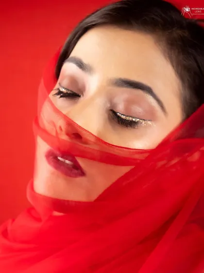 Here, I've used a sharp glitter liner to create a statement eye that is both modern and glamorous. This technique is perfect for models looking to add a unique and eye-catching shot to their portfolio or for a festive commercial campaign.