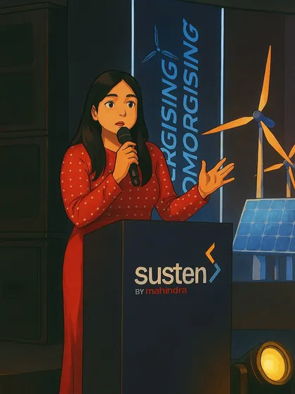 A beautiful Ghibli-style illustration of me hosting the Susten by Mahindra event.