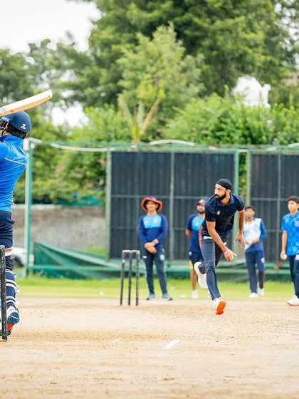 A batsman in full flow during a practice game. Our training is designed to produce powerful and effective players.