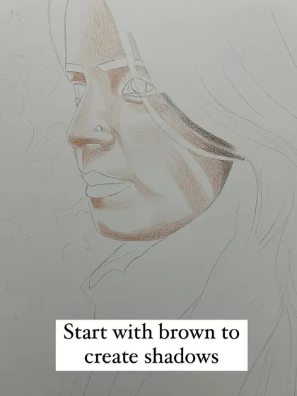 The first step in my tutorial for creating skin tones. I always start with brown to map out the shadows and create depth.