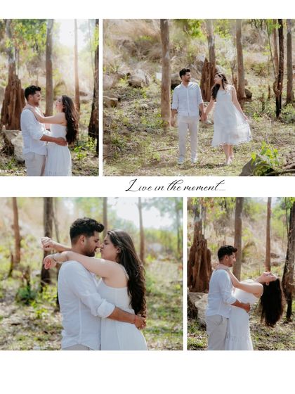 A walk in the woods becomes a romantic escape. I love using the soft, natural light filtering through the trees to create serene and intimate couple portraits.