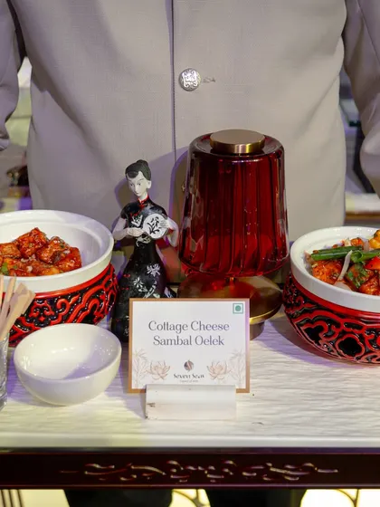 Cottage Cheese Sambal Oelek. A spicy and flavourful Pan-Asian dish, presented in beautiful ceramic bowls with unique serving accessories.