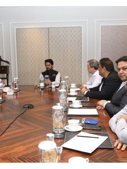 Another perspective of the high-level discussion on the Chess Olympiad. It was a collaborative effort to ensure the event's success and promote the sport of chess in India.