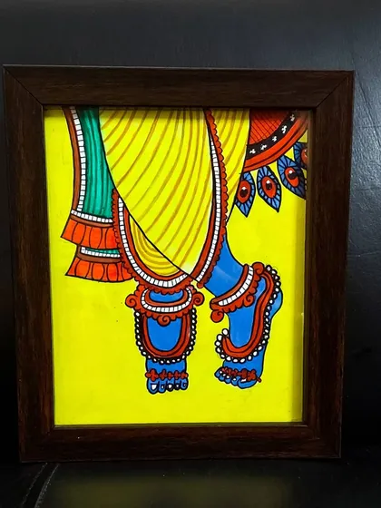The sacred Lotus Feet of Krishna, captured in a 9x10 inch frame. This is a small but powerful piece of devotional art that can be placed in a personal prayer space or given as a meaningful gift.