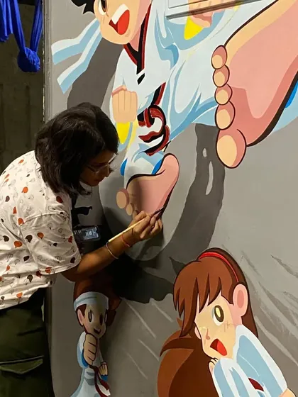 This project for a Taekwondo academy was so much fun. I used a bright, anime-inspired style to create a high-energy mural that motivates the students. It’s all about capturing movement and spirit to make the space feel dynamic and exciting.