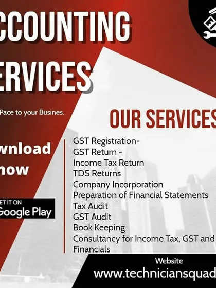 This graphic outlines our comprehensive accounting services designed for small to medium-sized businesses. We handle everything from GST registration and income tax returns to detailed bookkeeping and financial statement preparation, ensuring your business stays compliant and financially healthy.
