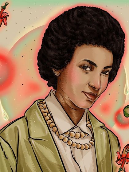 A portrait of the talented Esperanza Spalding for Bandcamp Weekly, surrounded by surreal, floating flora that hints at the organic nature of her music.