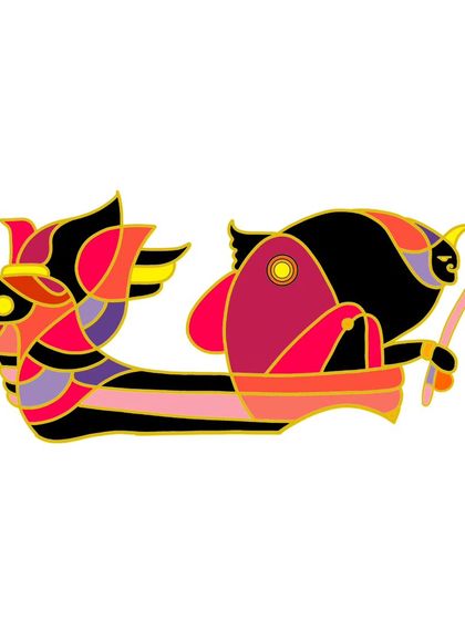 A dragon-like creature from the 'God Like Creatures' series, carrying an archer on its back.