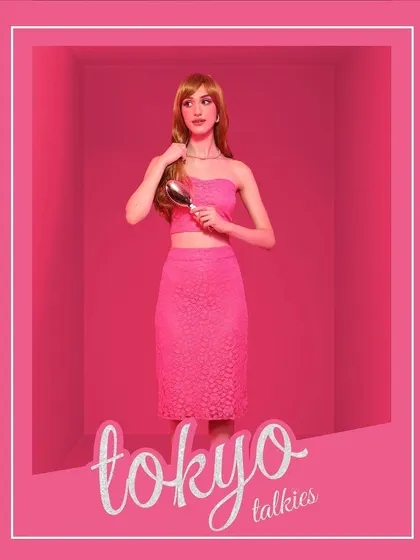 Another look from the Barbie-in-a-box campaign. This time, I styled a pink lace co-ord set for a more classic, doll-like aesthetic, complete with a hairbrush prop.