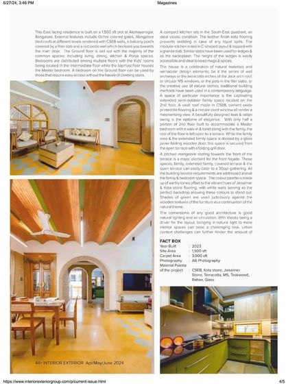 A spread from the Interior Exterior Magazine, showcasing the living, dining, and kitchen spaces of Audumbara.