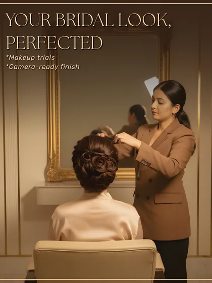 A glimpse into our bridal hair expertise. This elegant and intricate updo was crafted for a bride-to-be, ensuring every detail was perfect and camera-ready for her special day.