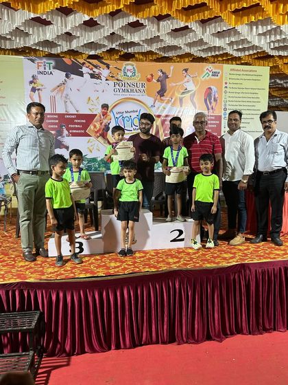 Our Under-6 category winners on the podium. Taking first, second, and third place in a major competition with over 20 teams is an incredible achievement for our young gymnasts.