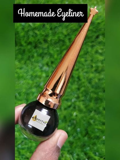 This is my homemade liquid eyeliner in its beautiful star-topped bottle. I've formulated it to be smudge-proof and long-lasting without causing any itching.