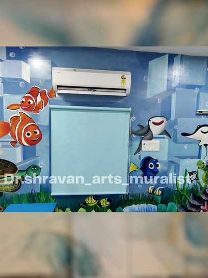 An underwater theme from one of my earlier projects in Chennai. Featuring characters like Nemo and Dory, this mural turns a room into a fun, animated aquarium.