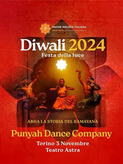 This poster announces our performance of 'Abha' in Torino, Italy, for Diwali 2024. Taking our productions to international stages is a wonderful opportunity to share the stories of Indian culture and the art of Bharatanatyam.
