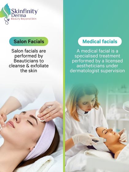 Who performs the facial matters. Salon facials are done by beauticians for general cleansing, whereas medi-facials are performed by licensed aestheticians under dermatologist supervision for targeted, clinical-grade results.