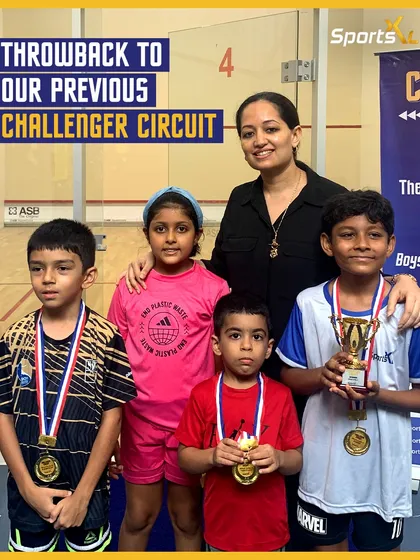 A throwback to our previous Challenger Circuit, showcasing a group of young winners with their medals and trophies.