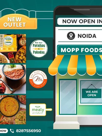 Big news for Noida residents! This graphic announces the opening of our new outlet in Noida, bringing our full range of Parathas, Pakodas, Curries, and Homely meals to a new city.