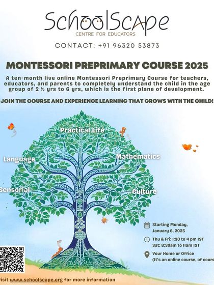 This flyer provides an overview of our ten-month online Montessori Preprimary Course, covering practical life, sensorial, language, mathematics, and culture for the first plane of development.