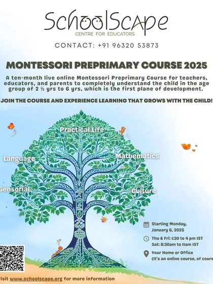 This flyer provides an overview of our ten-month online Montessori Preprimary Course, covering practical life, sensorial, language, mathematics, and culture for the first plane of development.