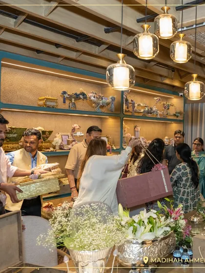 A candid moment from our grand launch event in Ahmedabad. It was a delight to welcome guests and share the joy of this milestone with them.