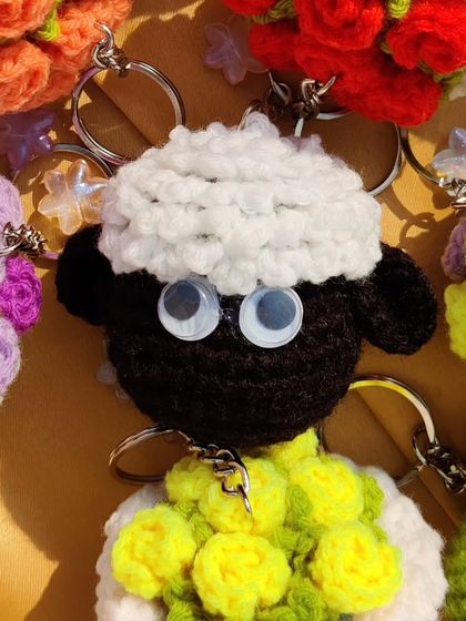 Shaun the Sheep keychains. I make them as a couple, one with a little bow, perfect for you and your bestie.