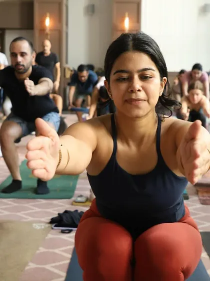 The focus and collective energy in a large workshop are incredible. Here, the Delhi yoga community came together for a powerful session, moving in unison.