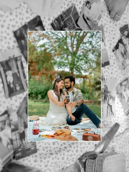 A creative edit that frames a picnic photo with a border of other memories, giving it a nostalgic and personal touch.