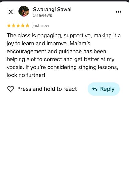 "If you're considering singing lessons, look no further!" This review from a student highlights the engaging and supportive environment that helps her improve her vocals.
