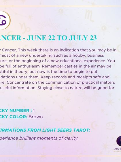 A weekly tarot reading for Cancer indicating a new undertaking, such as a hobby or business venture. It’s a time to be full of enthusiasm and put foundations under your castles in the air.