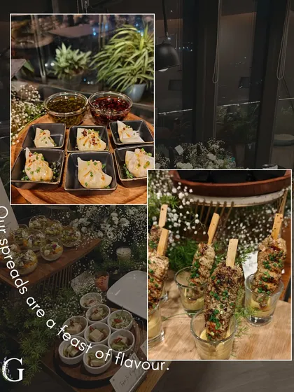 A collage showcasing different elements of our grazing spreads. From individually plated dim sum to skewers, this image emphasizes that our tables are a feast of flavor.
