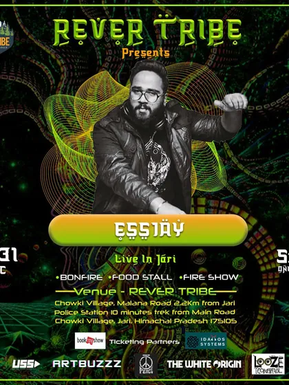 My artist flyer for the Rever Tribe New Year's Eve forest gathering in Jari, Himachal Pradesh, where I played a special psytrance set.