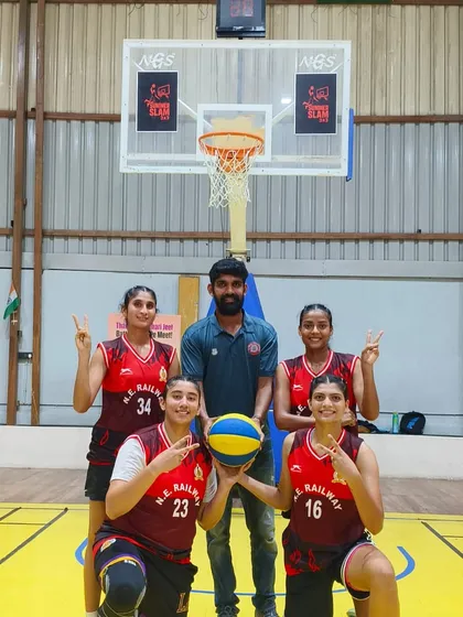 Victory! The winning pose with my Senior Women's 3x3 team after conquering the tournament in Jaipur. Their dedication was on full display.