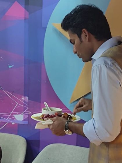 Former cricketer Mohammad Kaif enjoying a plate of our food at the Star Office during the World Cup broadcast.