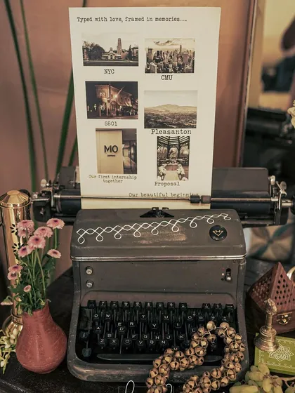 A close-up of the story being "typed" on the vintage typewriter, a creative and heartfelt detail.
