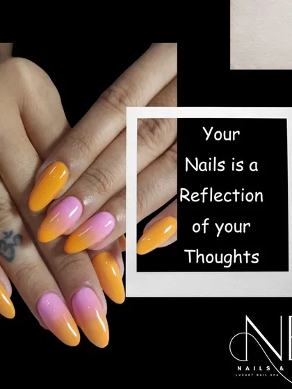 Your nails are a reflection of your thoughts. This bright orange and pink ombre design is for those with a sunny disposition.